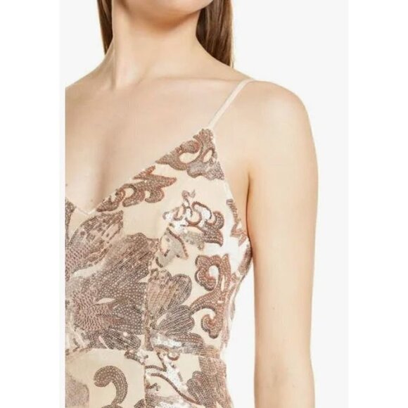 New Lulus Size S Love to You Blush Sequin Velvet Maxi Gown Velour Mermaid Dress - Picture 3 of 14